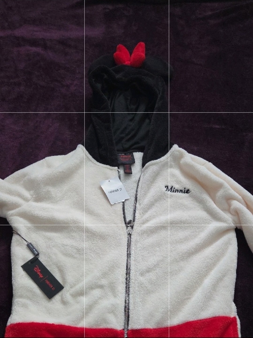 Disney Minnie Plush Zip-Up Hoodie Jacket - Cream, Black & Red